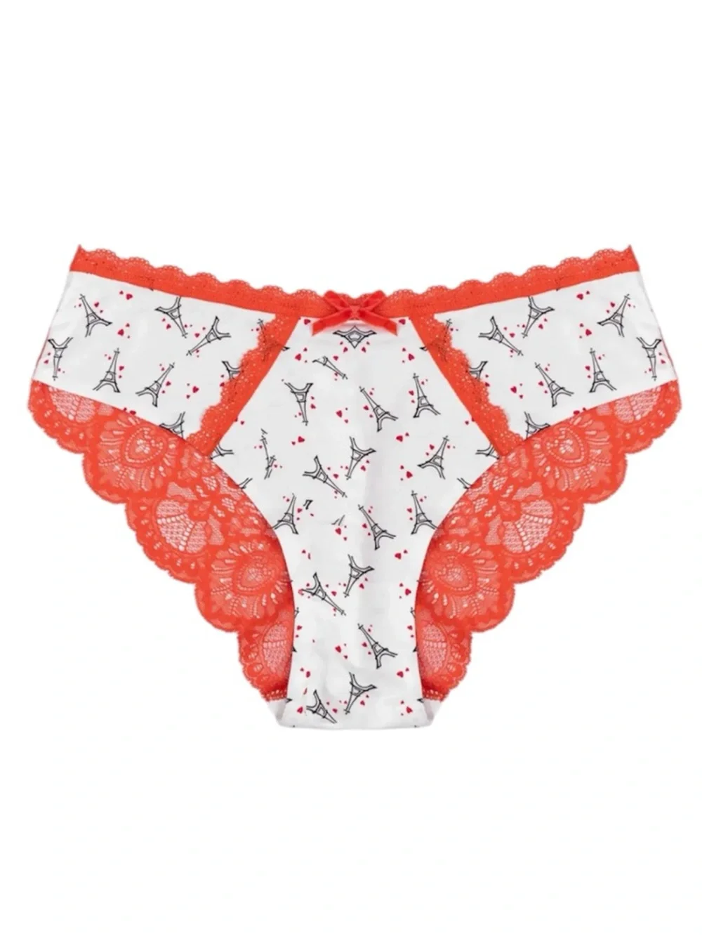 NWT Women's Eiffel Print Lace Trim Bikini Panty | White & Red | Size M